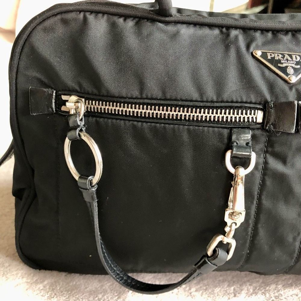 Vintage Prada Tessuto Black Nylon Front Zipper Pocket Mini Boston Bag - Picture 6 of 16